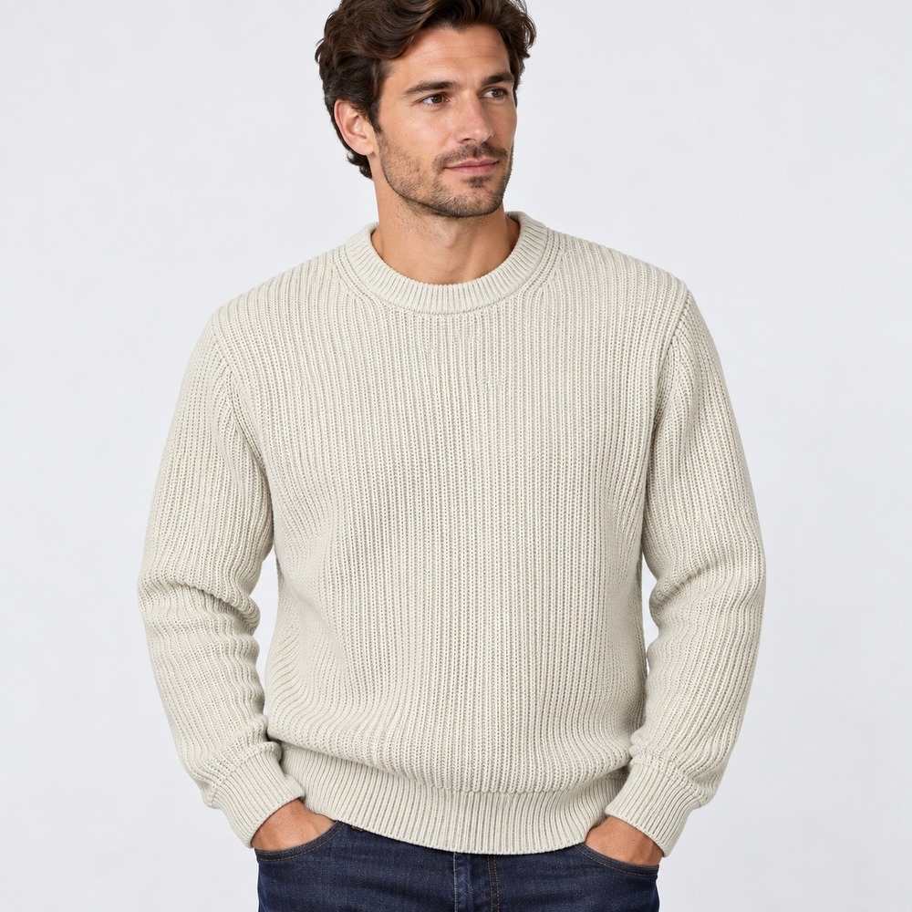 Calvin Klein Mens Cream Shaker Stitch Cotton Crewneck Sweater Large